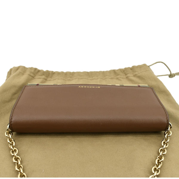 BURBERRY Henley House Check Leather Wallet On Chain Crossbody Bag Brown