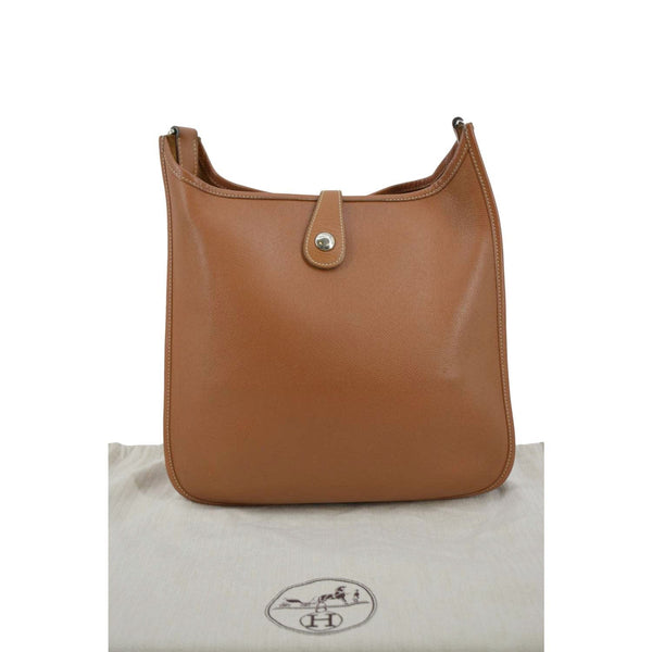 HERMES Evelyne PM III Clemence Leather Crossbody Bag Tan