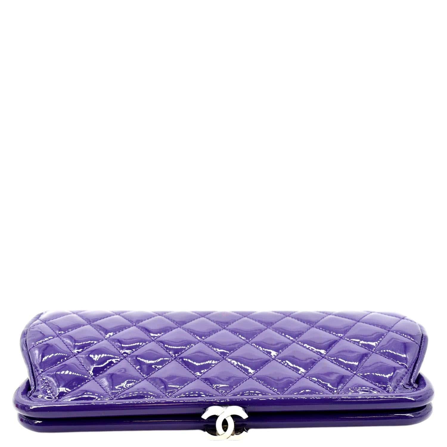 CHANEL Timeless Quilted Patent Leather Clutch Bag Purple