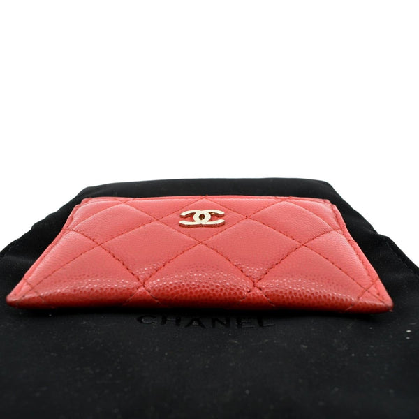 Chanel CC Card Holder Quilted Caviar Leather Wallet Red Color - Bottom