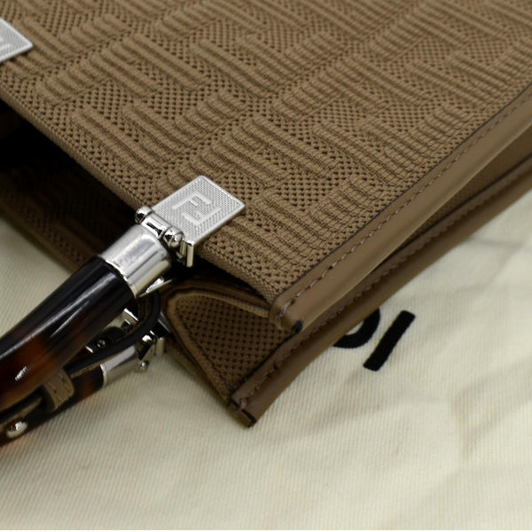 FENDI Mini Sunshine Plexiglass Technical Fabric Vitello Ceylon Shopper Tote Crossbody Bag Sand