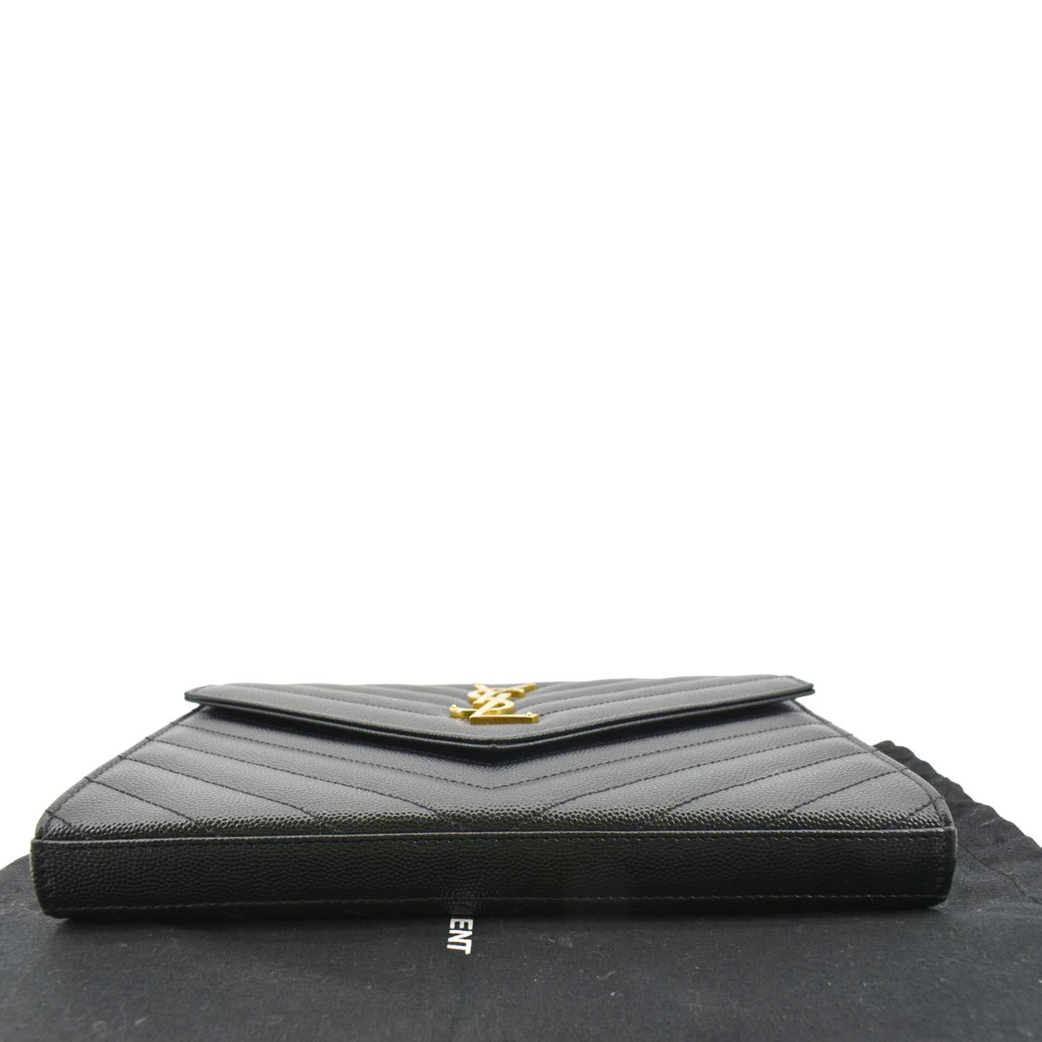 Saint Laurent Black & Gold Leather Gold hardware Envelope Flap Bag