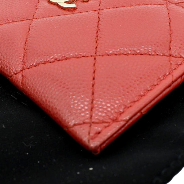 Chanel CC Card Holder Quilted Caviar Leather Wallet Red Color - Bottom Right