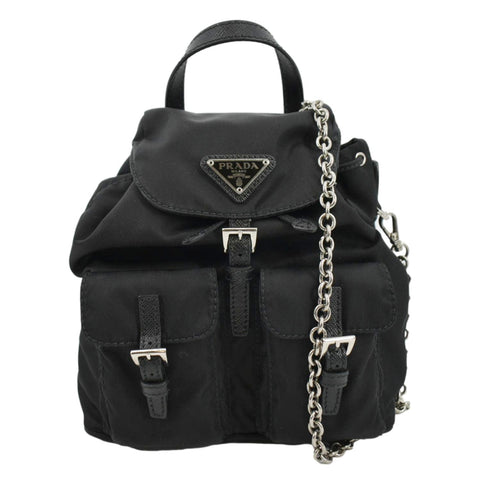 PRADA Double Pocket Mini Nylon Backpack Shoulder Bag Black
