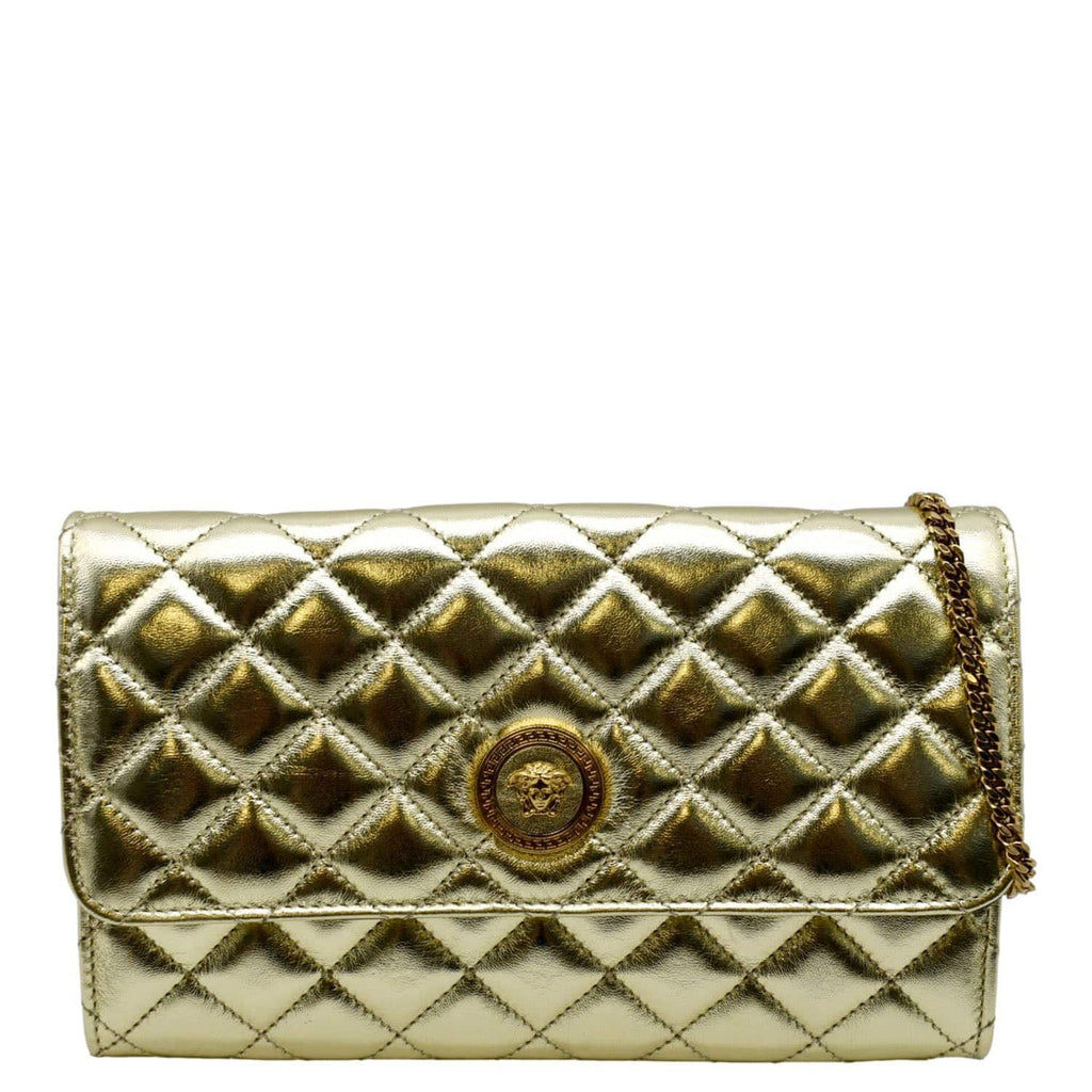 VERSACE Medusa Wallet On Chain Metallic Leather Crossbody Bag Gold