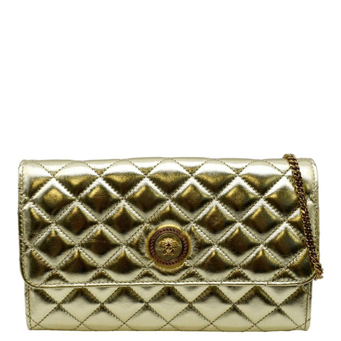 VERSACE Medusa Wallet On Chain Metallic Leather Crossbody Bag Gold