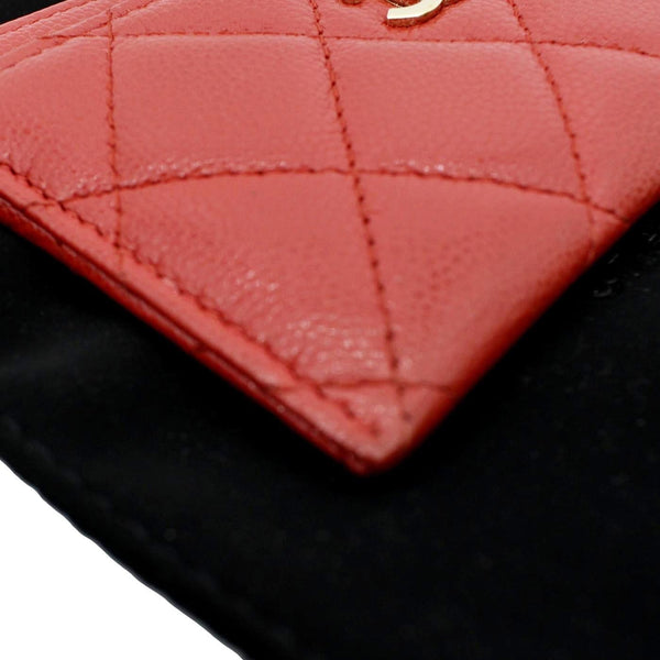 Chanel CC Card Holder Quilted Caviar Leather Wallet Red Color
