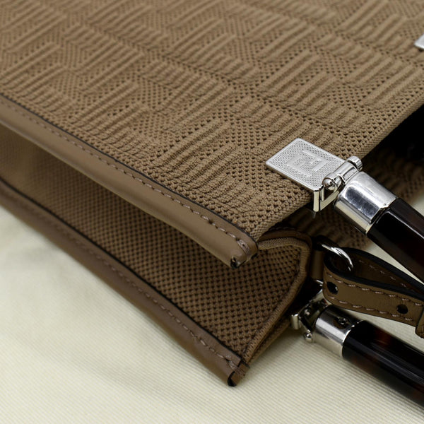 FENDI Mini Sunshine Plexiglass Technical Fabric Vitello Ceylon Shopper Tote Crossbody Bag Sand