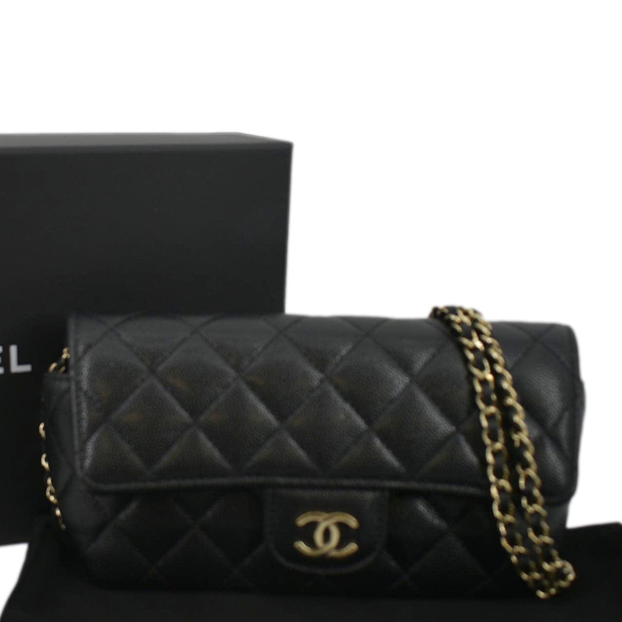 CHANEL Quilted Caviar Leather Chain Crossbody Glasses Case Bag Black