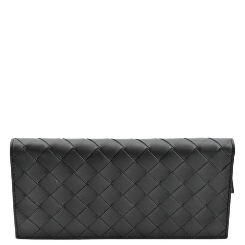 BOTTEGA VENETA Intrecciato Leather Long Wallet Black