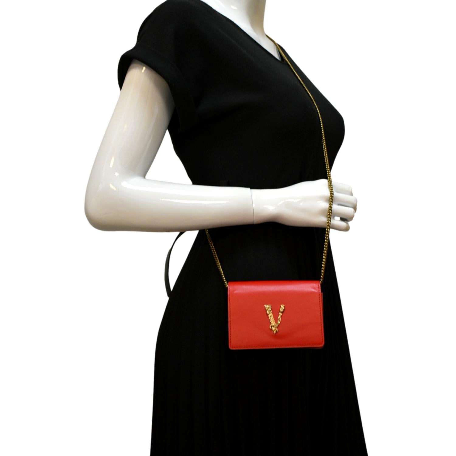 VERSACE Vitello Virtus Mini Chain Bag Eros Flame Red 1212051