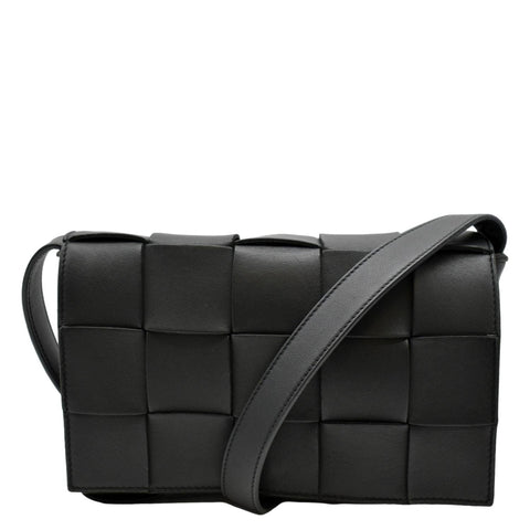 BOTTEGA VENETA Cassette Intreccio Leather Crossbody Bag Black