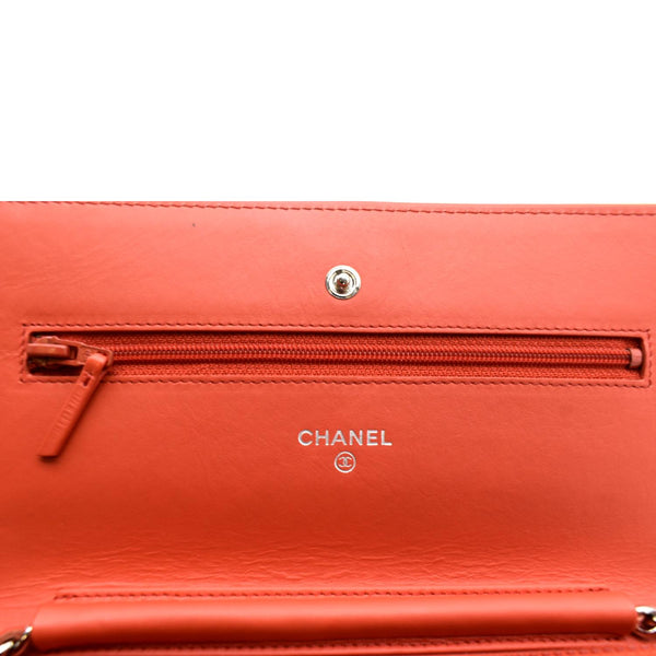 CHANEL CC WOC Leather Wallet On Chain Crossbody Bag Red