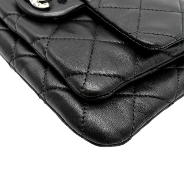 CHANEL Classic Flap with Zip Pocket Quilted Leather Satchel Shoulder Bag Black