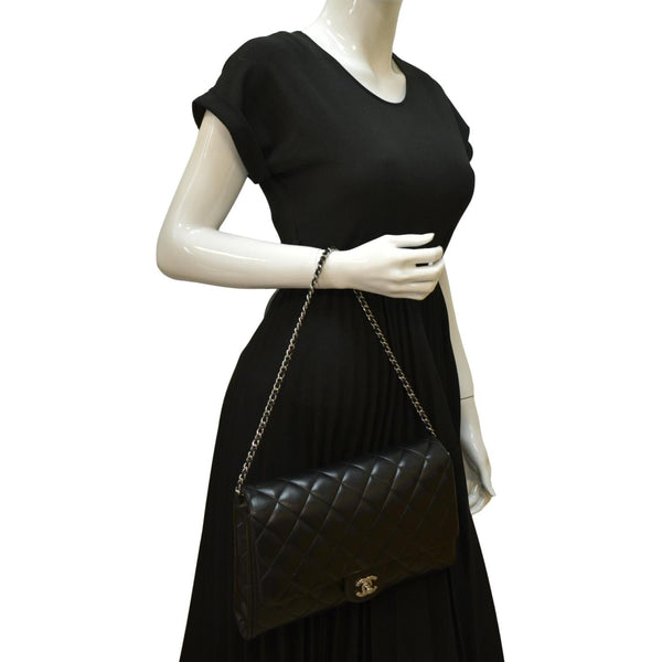 CHANEL Quilted Lambskin Leather Chain Clutch Bag Black