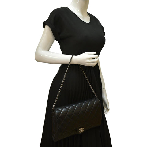 CHANEL Quilted Lambskin Leather Chain Clutch Bag Black