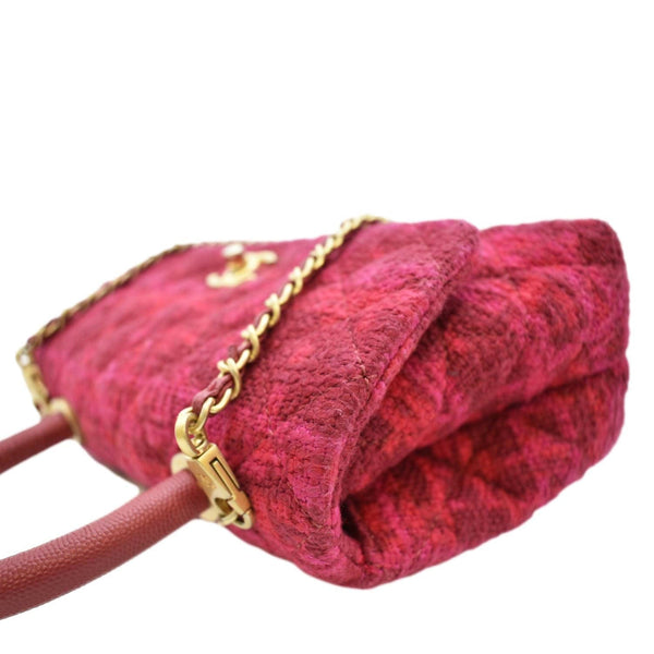 CHANEL Coco Top Handle Tweed Shoulder Bag Pink