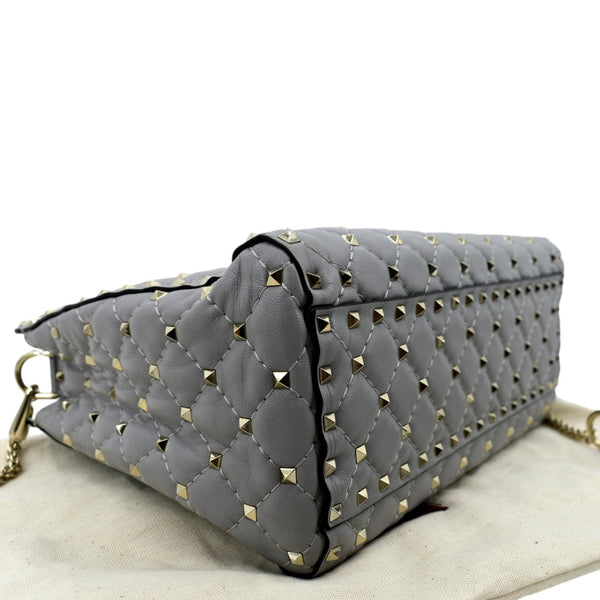 VALENTINO Rockstud Spike Quilted Leather Tote Crossbody Bag Grey