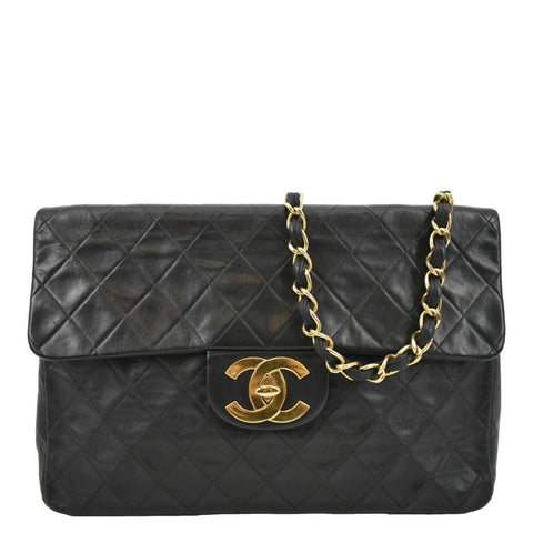 CHANEL Maxi Vintage Flap Quilted Leather Shoulder Bag Black