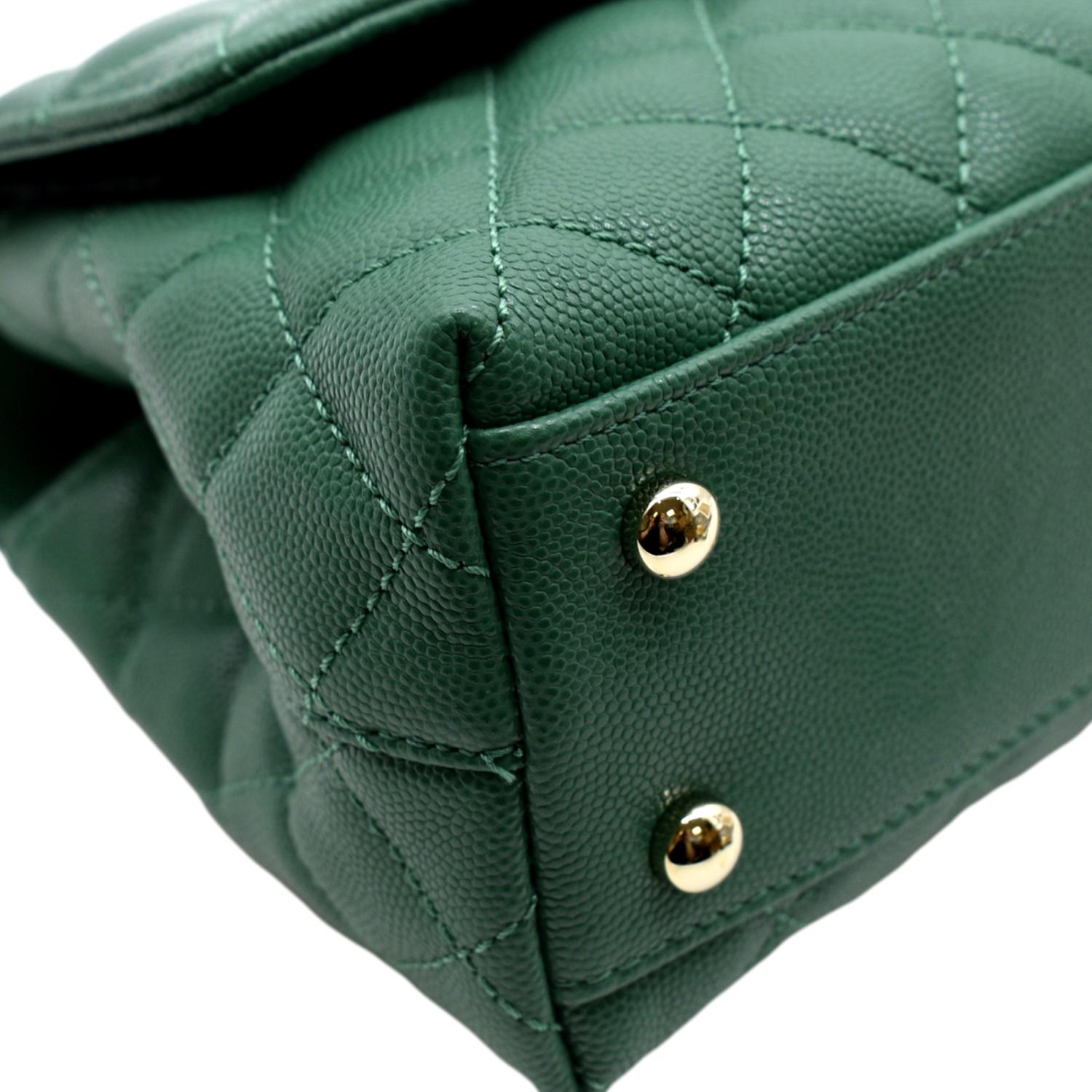 Emerald green small Chanel flap bag caviar leather