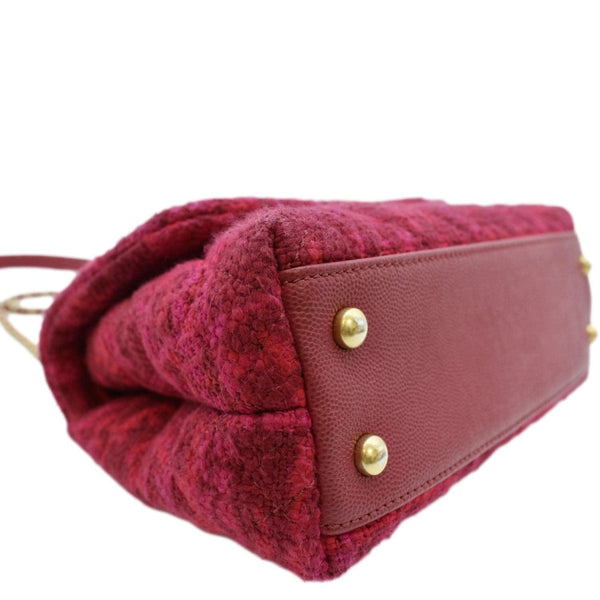 CHANEL Coco Top Handle Tweed Shoulder Bag Pink