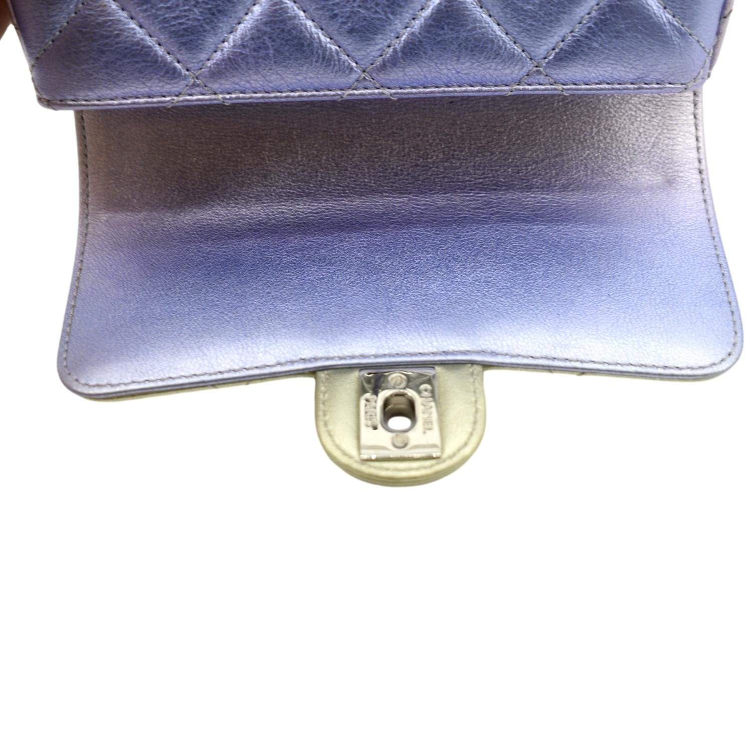 Chanel Silver Quilted Metallic Calfskin Leather Mini Top Handle