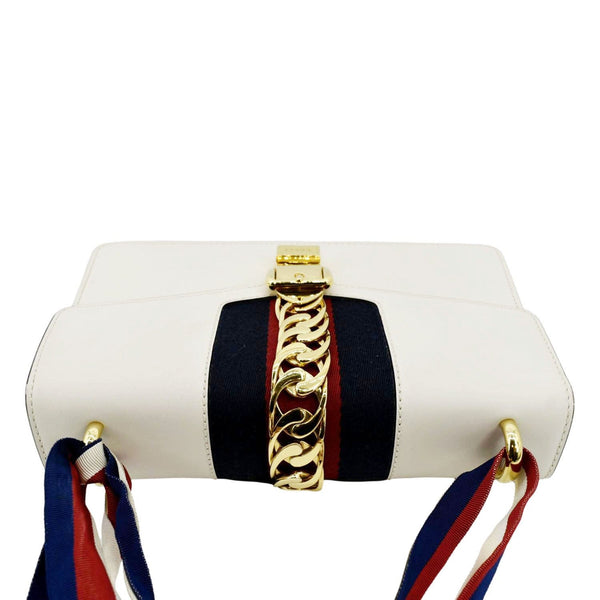 Gucci Sylvie Small Web Leather Shoulder Bag White 421882
