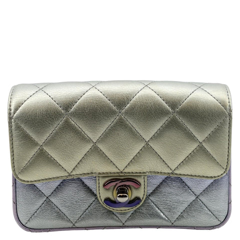 CHANEL Gradient Metallic Quilted Calfskin Leather Clutch Bag Silver