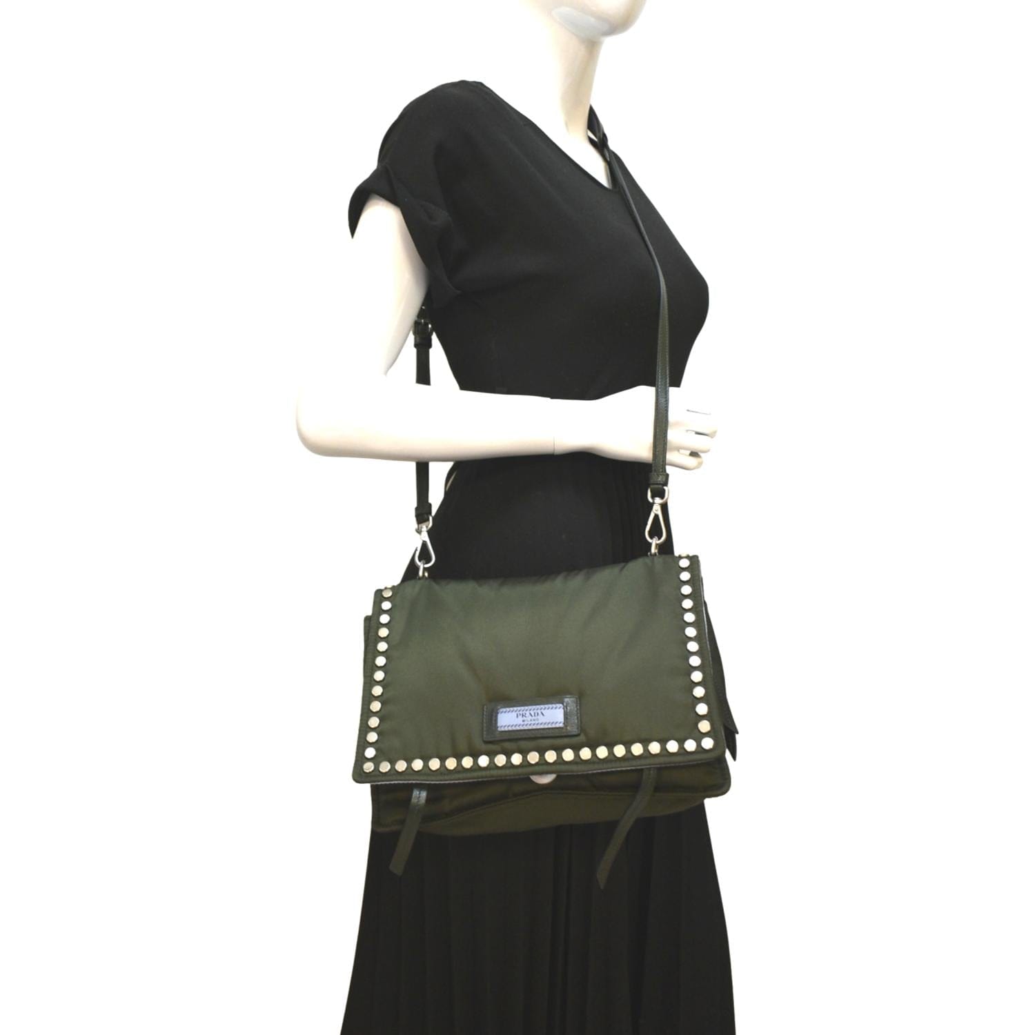 Prada Tessuto Studded Etiquette Nylon Shoulder Bag