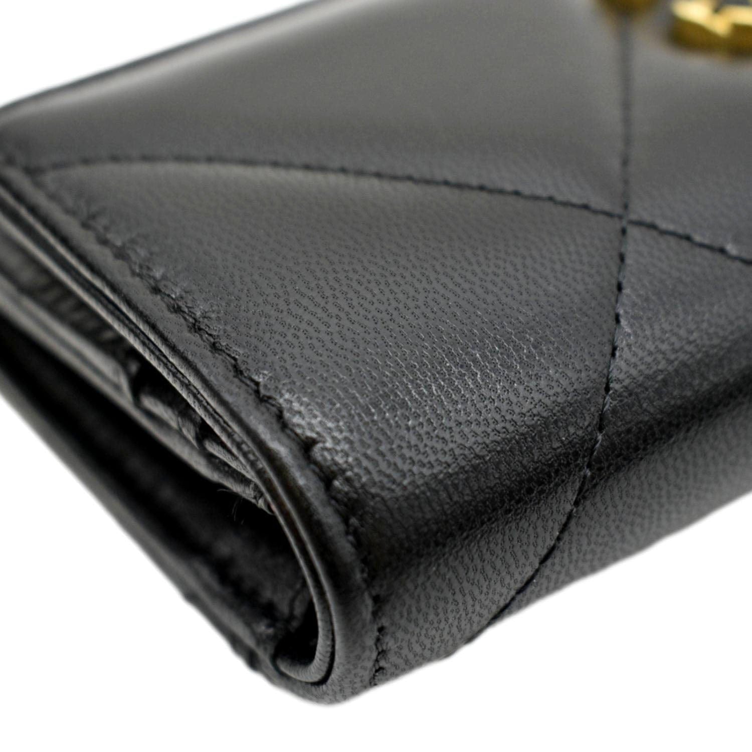CHANEL 19 Flap Wallet Trifold Wallet Lambskin White Gold Hardware Matelasse  TGIS