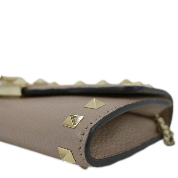 VALENTINO Garavani Small Rockstud Flap Leather Crossbody Bag Beige