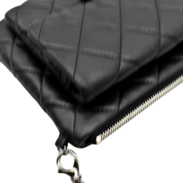 CHANEL Classic Flap with Zip Pocket Quilted Leather Satchel Shoulder Bag Black