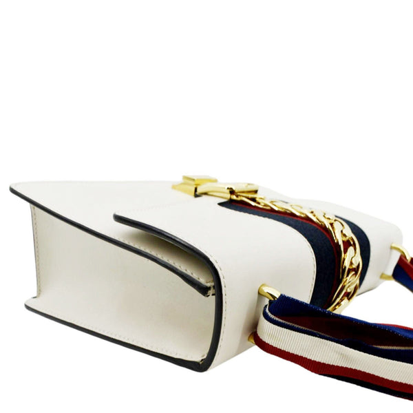 Gucci Sylvie Small Web Leather Shoulder Bag White 421882