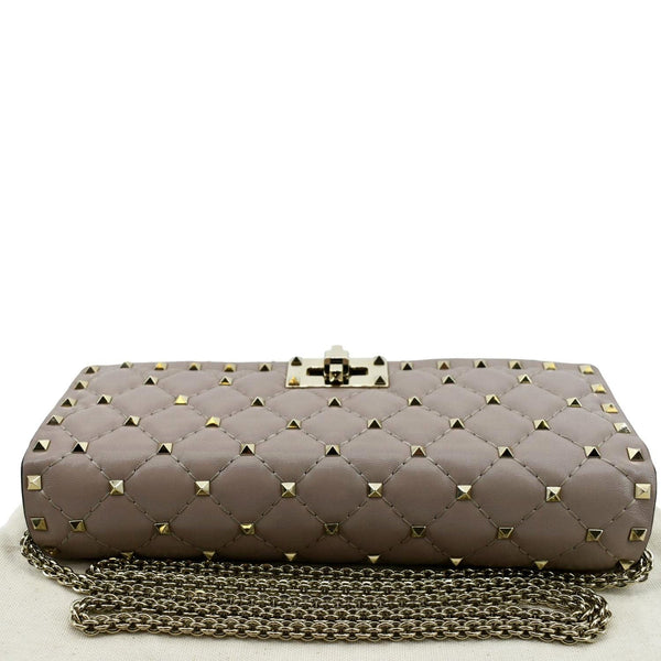 VALENTINO Rockstud Spike Quilted Leather Crossbody Chain Bag Poudre