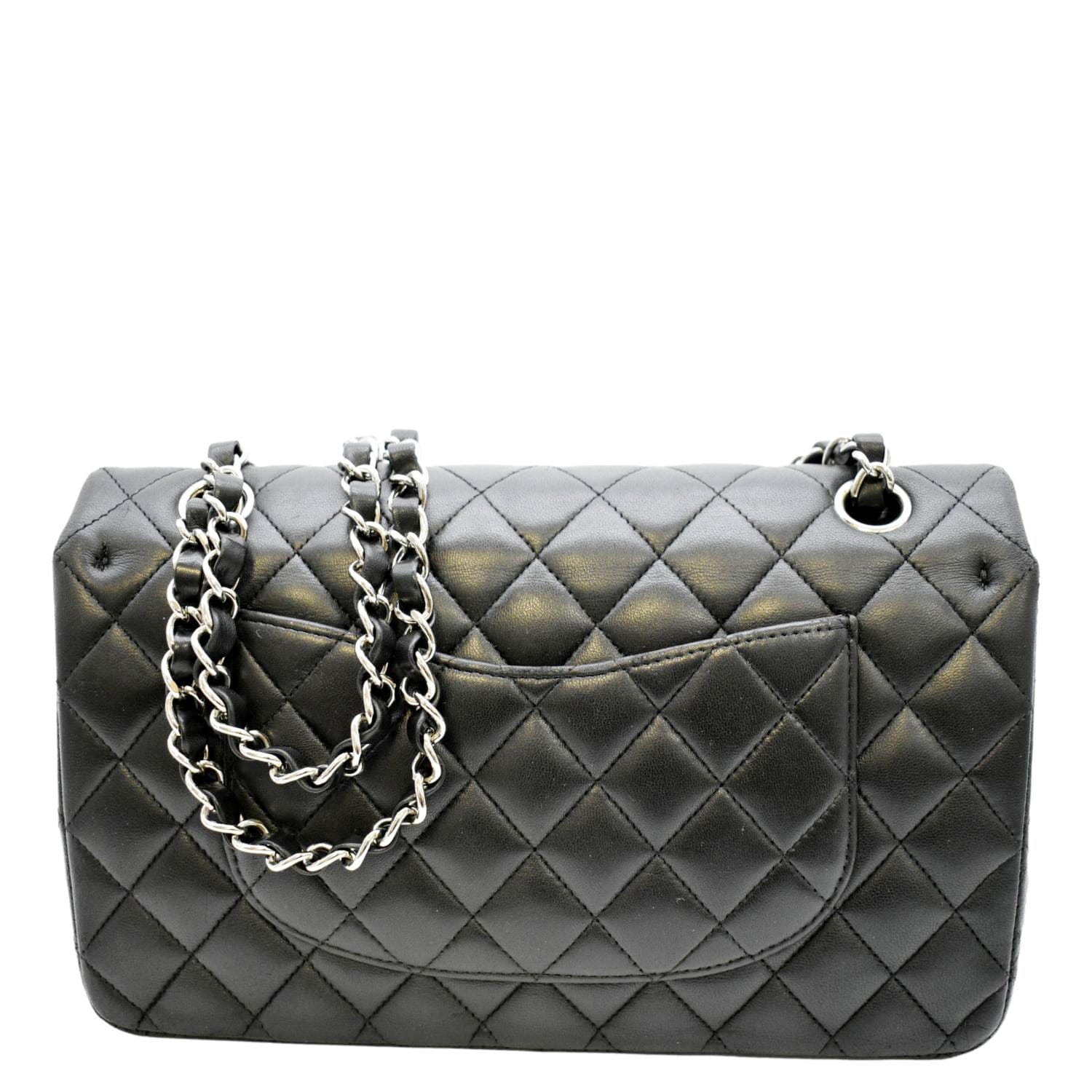Chanel Classic Double Flap Bag Quilted Metallic Lambskin Medium Silver  16905992