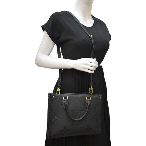 LOUIS VUITTON Onthego PM Monogram Empreinte Tote Shoulder Bag Black