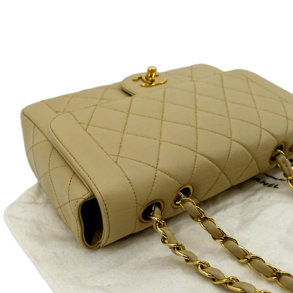 CHANEL Medium Quilted Lambskin Leather Flap Shoulder Bag Beige