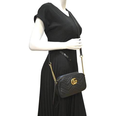 GUCCI GG Marmont Small Matelasse Leather Crossbody Bag Black 447632