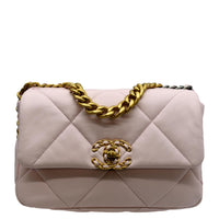 CHANEL 19 Medium Flap Quilted Lambskin Leather Shoulder Bag Light Pink