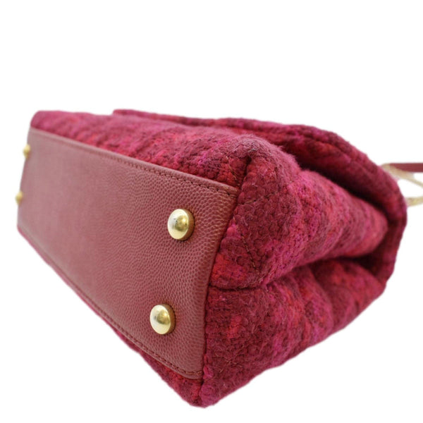 CHANEL Coco Top Handle Tweed Shoulder Bag Pink
