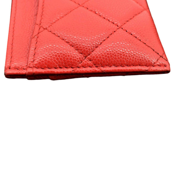 Chanel CC Card Holder Quilted Caviar Leather Wallet Red Color - Right Side