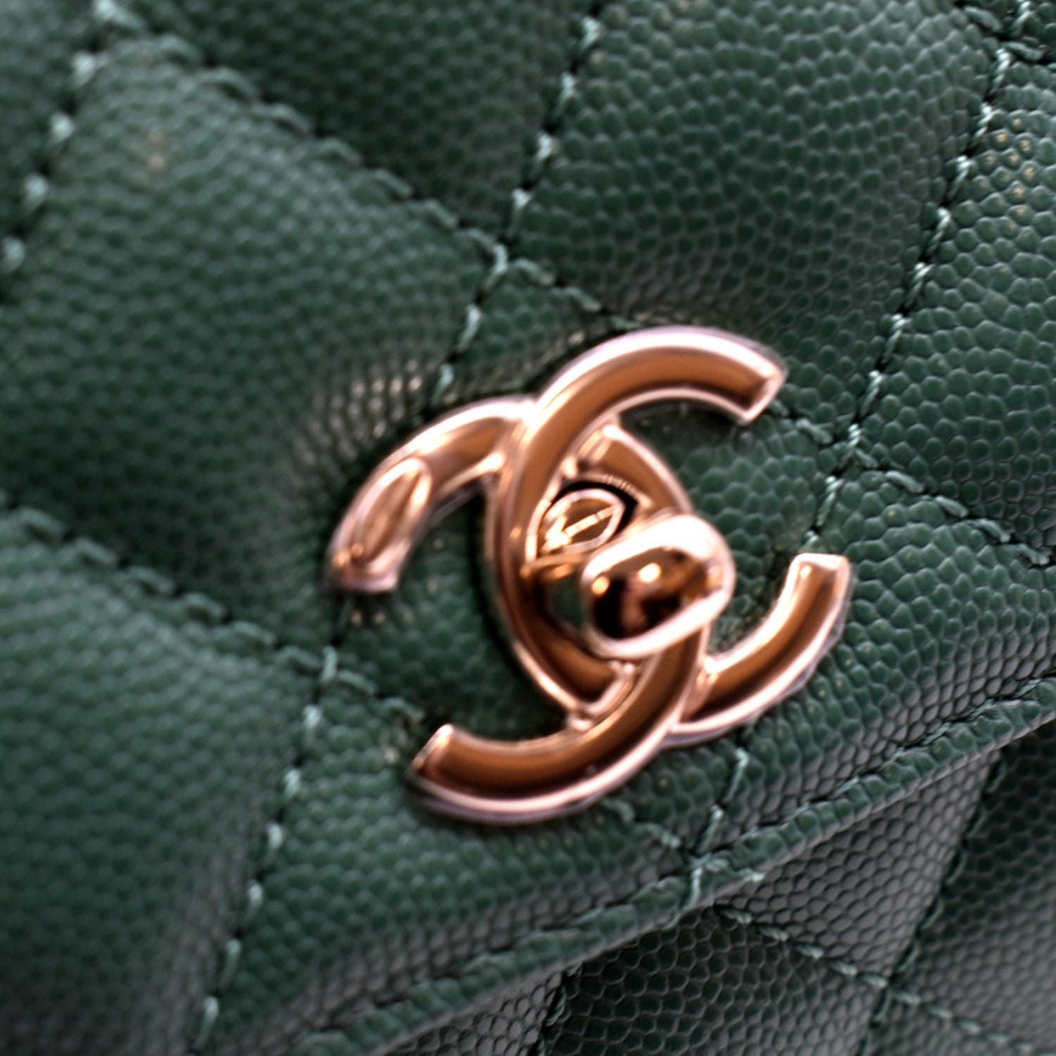 CHANEL Coco Mini Top Handle Caviar Leather Shoulder Bag Green