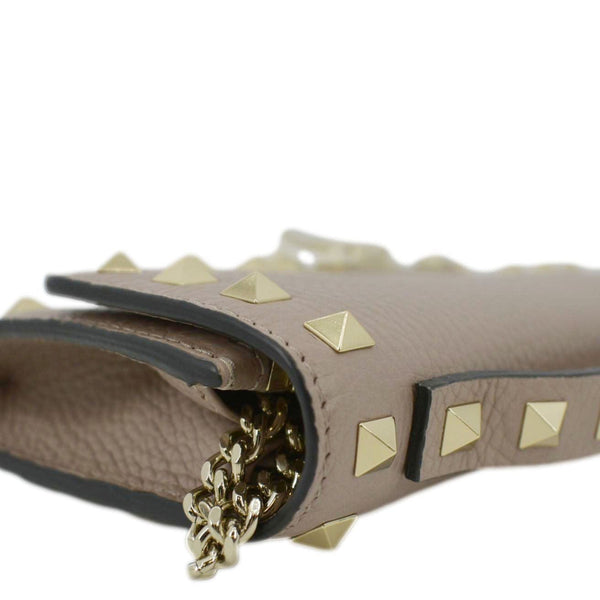 VALENTINO Garavani Small Rockstud Flap Leather Crossbody Bag Beige