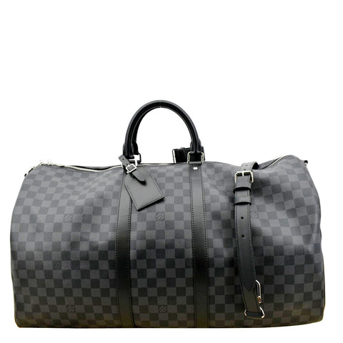 LOUIS VUITTON Keepall 55 Damier Graphite Bandouliere Travel Bag Black