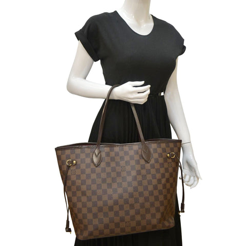 LOUIS VUITTON Neverfull MM Damier Ebene Shoulder Bag Brown