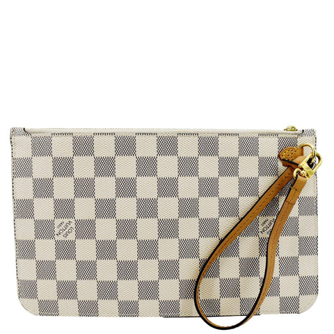 LOUIS VUITTON  Neverfull GM Damier Azur Pochette Wristlet Pouch White