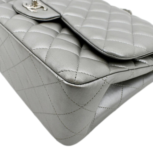 CHANEL Jumbo Flap Quilted Leather Shoulder Bag Metallic Silver