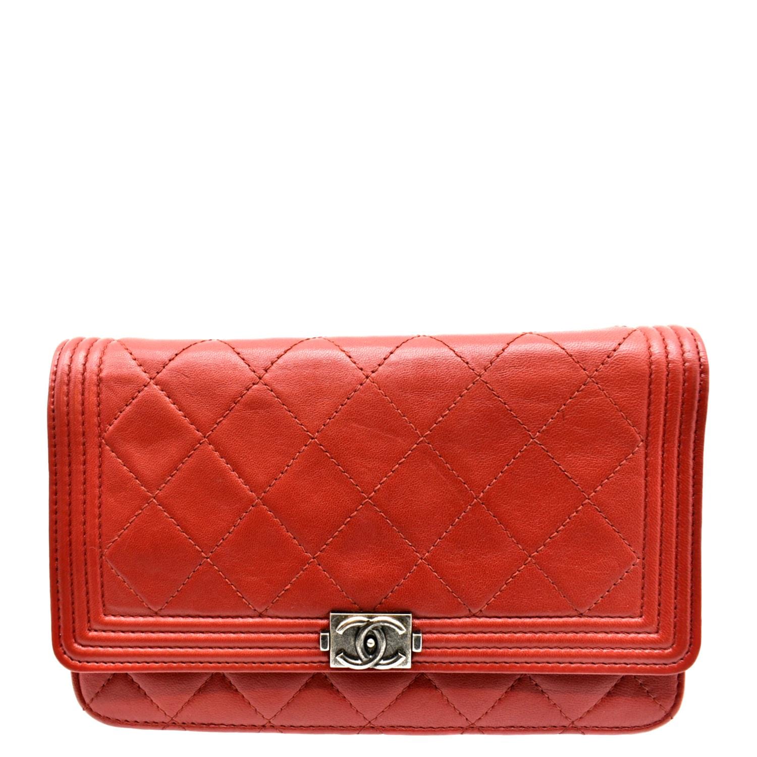 CHANEL WOC Quilted Calfskin Leather Crossbody Wallet Red
