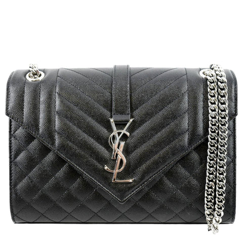 YVES SAINT LAURENT Medium Envelope Leather Chain Shoulder Bag Black