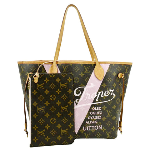 LOUIS VUITTON Neverfull Saint Tropez Monogram Canvas Tote Bag Rose Ballerine
